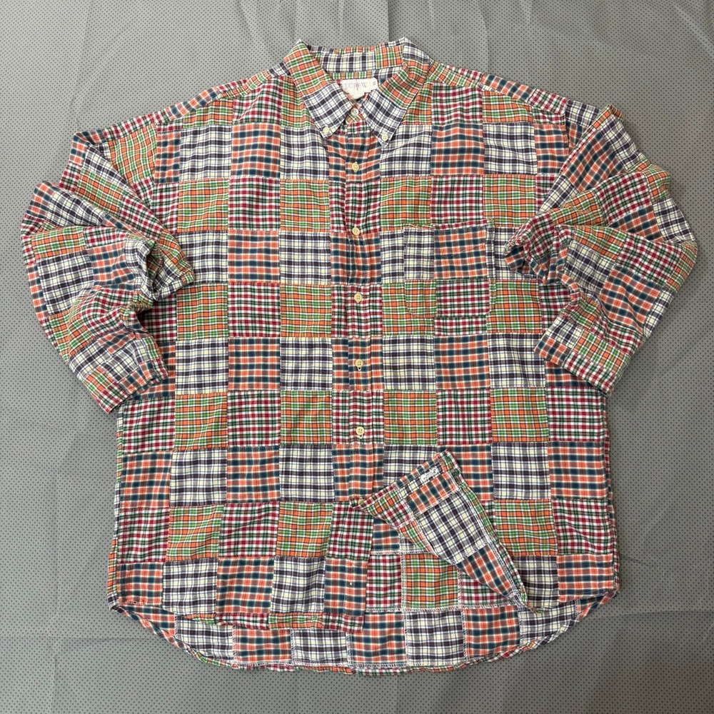 J.Crew Button Down Mens XL Multicolor Patchwork Indian Madras Plaid Preppy Vtg
